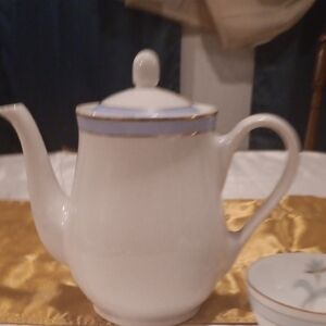 Elegant White and Blue Teapot with Gold Accents Royal Daulton